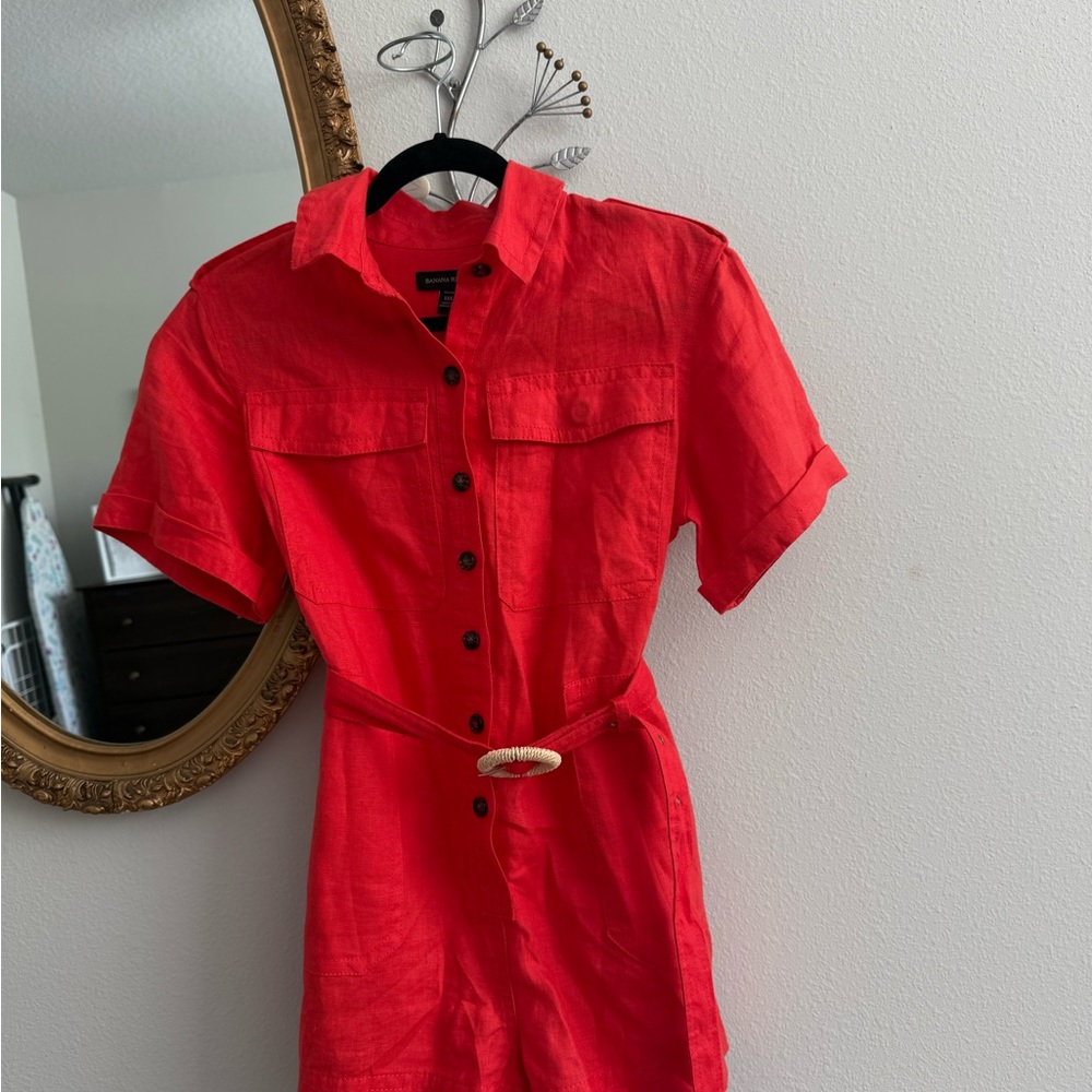 Banana Republic Red Buttoned Polo Collar Jumpsuit